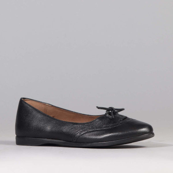 Factory Shop Flat Pump with Bow in Black - 12642 - side angle.