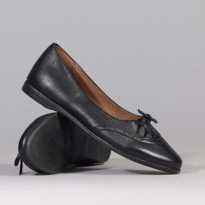 Factory Shop Flat Pump with Bow in Black - 12642 - pair.