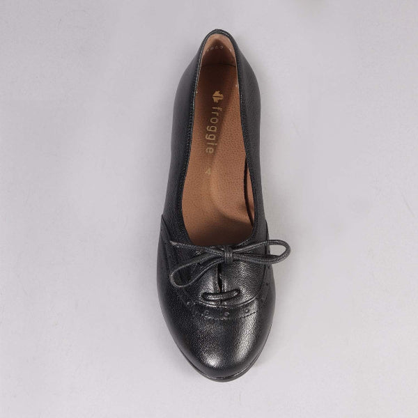 Factory Shop Flat Pump with Bow in Black - 12642 - top angle.
