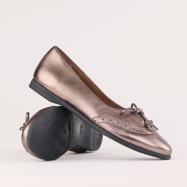 Factory Shop Flat Pump with Bow in Lead Metallic - 12642 - pair.