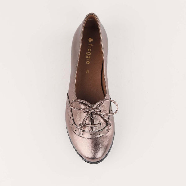Factory Shop Flat Pump with Bow in Lead Metallic - 12642 - top angel.