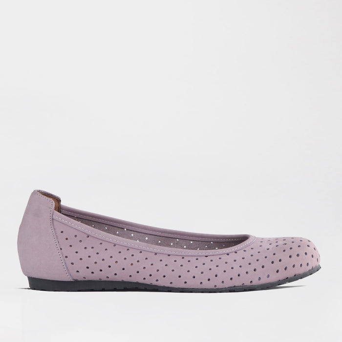 Froggie Women's Flat Punched Pump - Lilac nubuck Leather - 13094 - side.