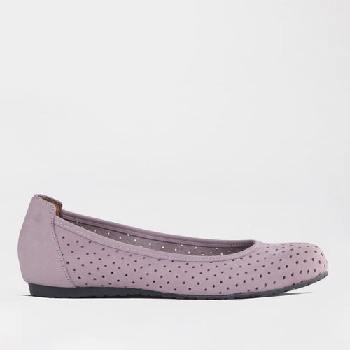Froggie Women's Flat Punched Pump - Lilac nubuck Leather - 13094 - side.