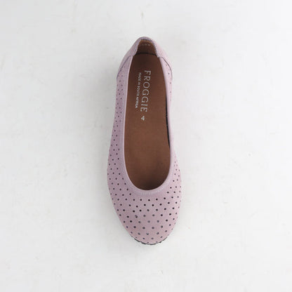 Froggie Women's Flat Punched Pump - Lilac nubuck Leather - 13094 - top angle.