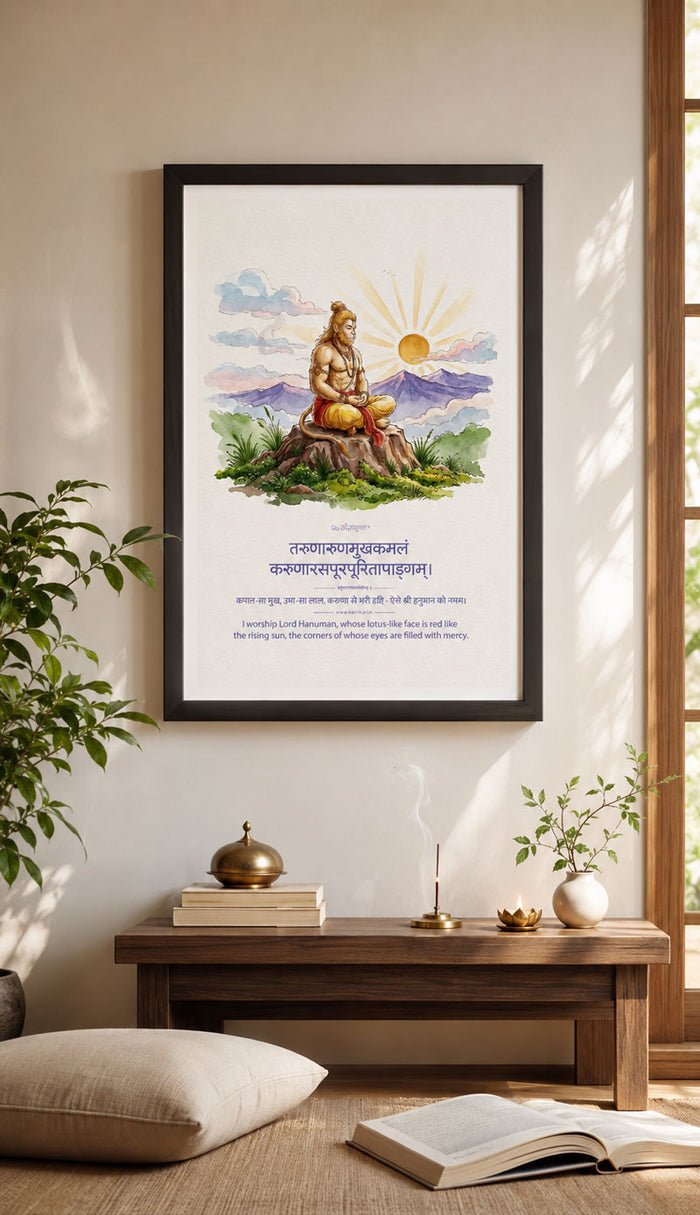Framed Hanuman Meditation Sanskrit Wall Art | Shree Hanuman Frame | ReSanskrit