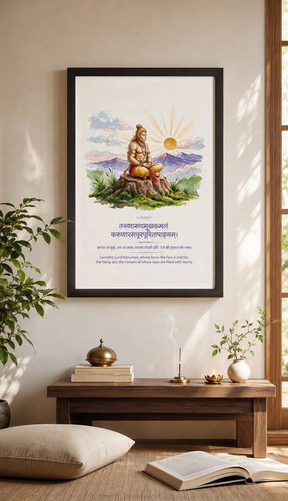 Framed Hanuman Meditation Sanskrit Wall Art | Shree Hanuman Frame | ReSanskrit