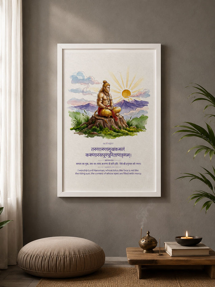 Framed Hanuman Meditation Sanskrit Wall Art | Shree Hanuman Frame | ReSanskrit