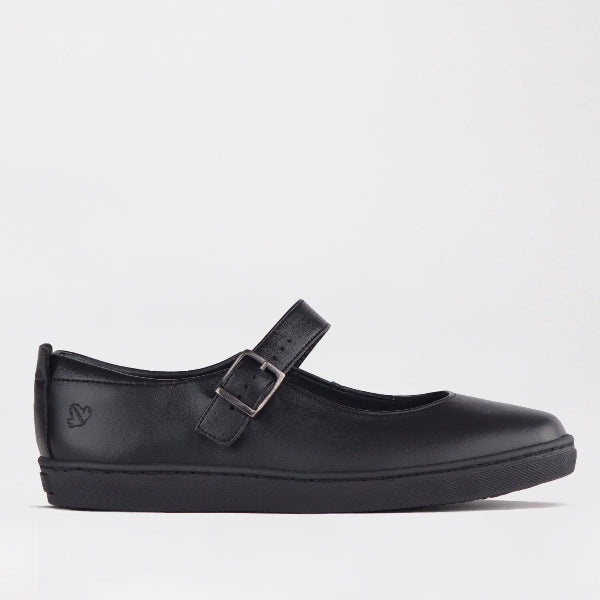 Froggie Girls School Shoe with Buckle in Black - 11441 - single side.