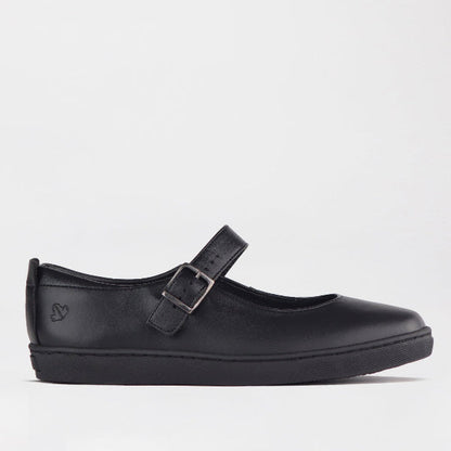Froggie Girls School Shoe with Buckle in Black - 11441 - single side.