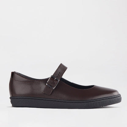 Froggie Girls School Shoe with Buckle in Brown - 11441 - single side.