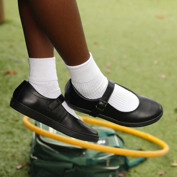 Froggie Girls School Shoe with Buckle in Black  - 11441 - close up.