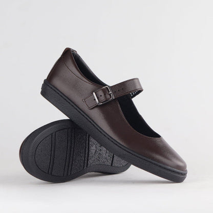 Froggie Girls School Shoe with Buckle in Brown - 11441 - pair.