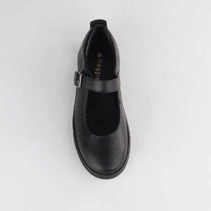 Froggie Girls School Shoe with Buckle in Black - 11441 - top angle.