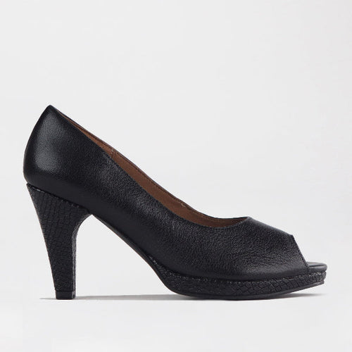 Froggie High Heel Peep Toe Court Shoe in Black - 12753 - single side.