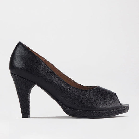 Froggie High Heel Peep Toe Court Shoe in Black - 12753 - single side.