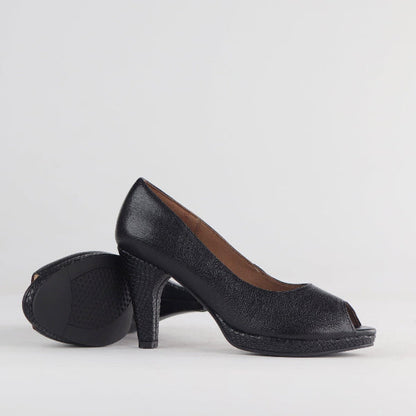 Froggie High Heel Peep Toe Court Shoe in Black - 12753 - pair.