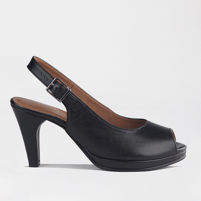 Froggie Women's High Heel Peep Toe Slingback Black Leather - 13093 - side