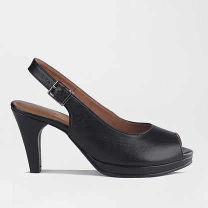 Froggie Women's High Heel Peep Toe Slingback Black Leather - 13093 - side