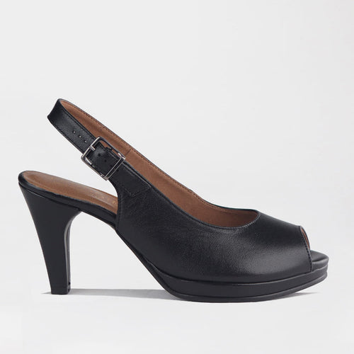 Froggie Women's High Heel Peep Toe Slingback Black Leather - 13093 - side