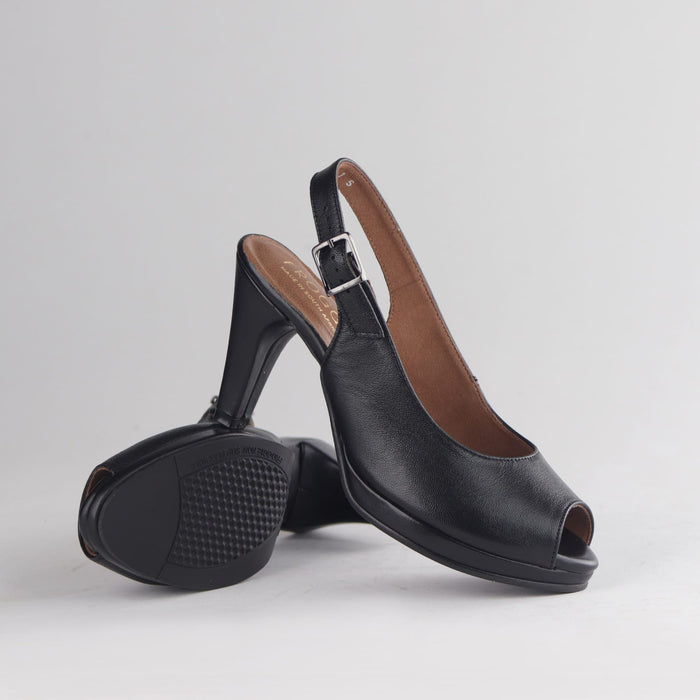 Froggie Women's High Heel Peep Toe Slingback Black Leather - 13093 - pair.