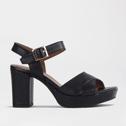 Froggie Shoes Sandals Froggie Women's High Heel Platform Sandal- Black Leather - 12676