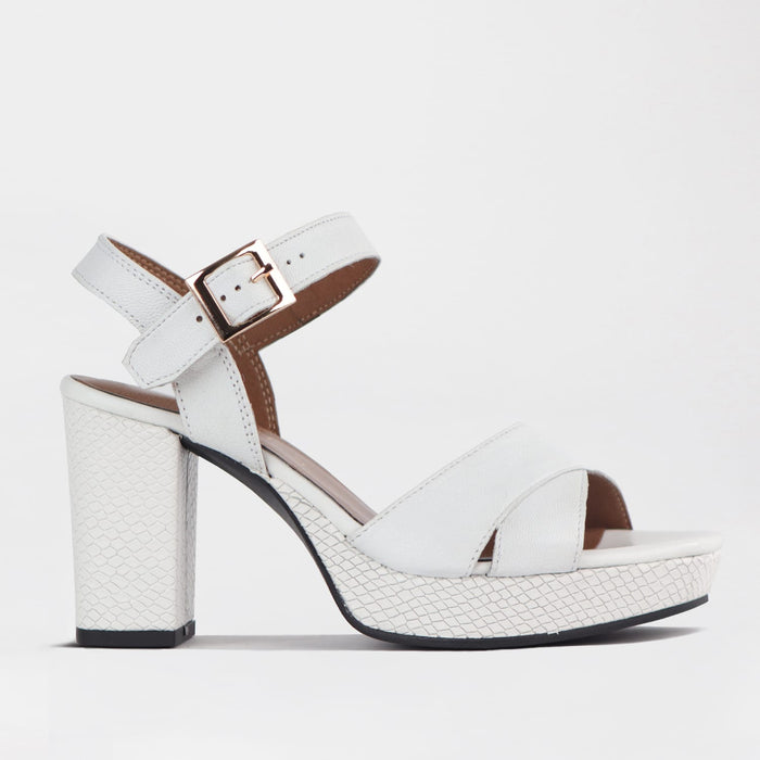 Froggie Women's High Heel Platform Sandal- White Leather - 12676 - side