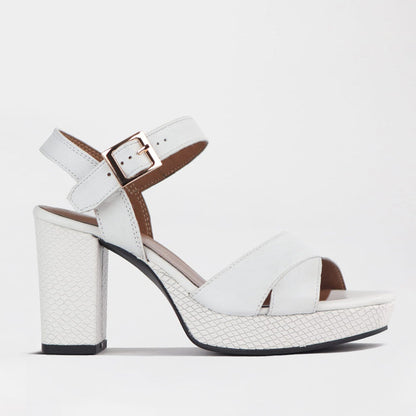 Froggie Women's High Heel Platform Sandal- White Leather - 12676 - side