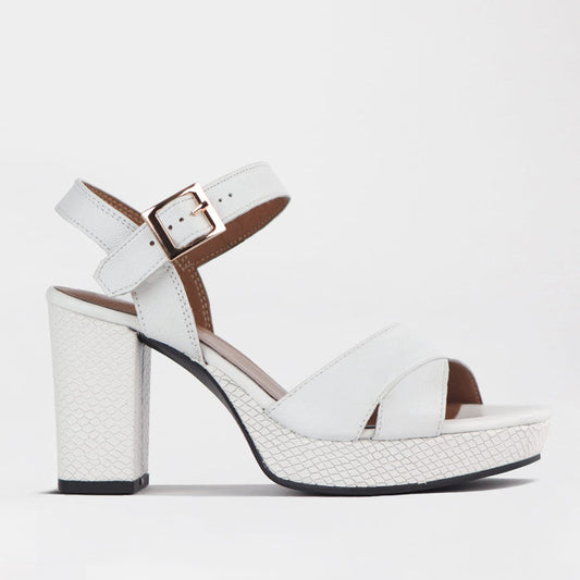 Froggie Women's High Heel Platform Sandal- White Leather - 12676 - side