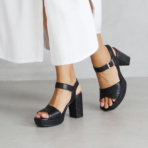 Froggie High Heel Platform Sandal in Black - 12676 - close up.