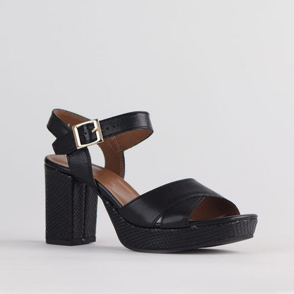 Froggie Shoes Sandals Froggie Women's High Heel Platform Sandal- Black Leather - 12676