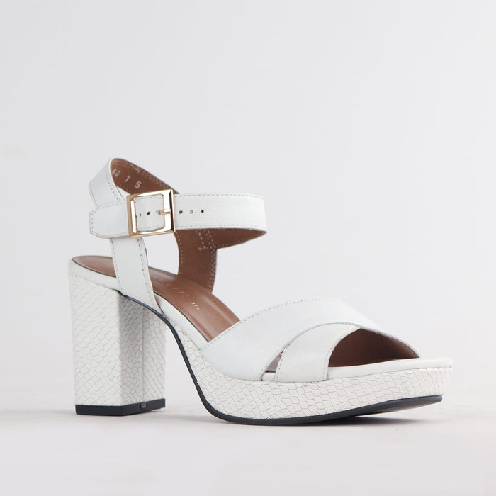 Froggie Women's High Heel Platform Sandal- White Leather - 12676 - side angle.