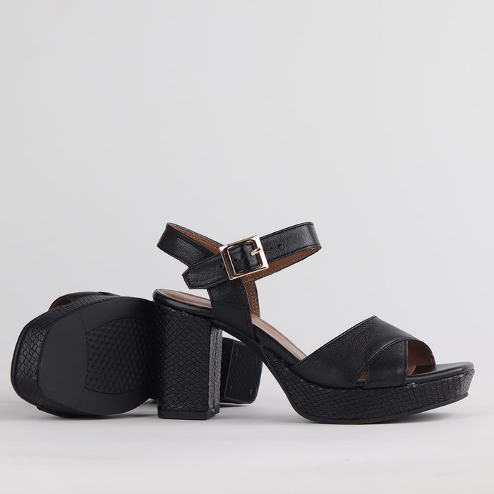 Froggie Shoes Sandals Froggie Women's High Heel Platform Sandal- Black Leather - 12676