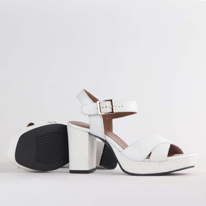 Froggie Women's High Heel Platform Sandal- White Leather - 12676 - pair.
