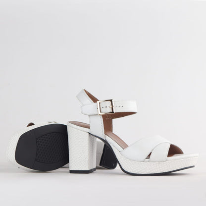 Froggie Women's High Heel Platform Sandal- White Leather - 12676 - pair.