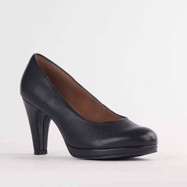 Froggie High Heel Court Shoe in Black- 11790 - side angle.