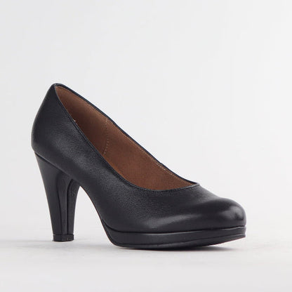 Froggie High Heel Court Shoe in Black- 11790 - side angle.