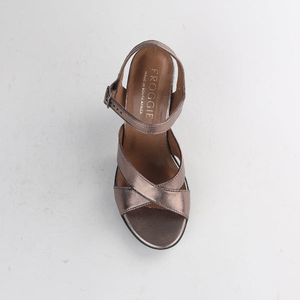 Factory Shop Shoes Froggie Women's High Heel Slingback in Lead Metallic - 12616