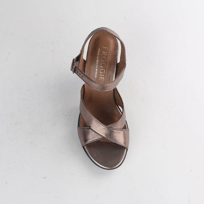 Factory Shop Shoes Froggie Women's High Heel Slingback in Lead Metallic - 12616