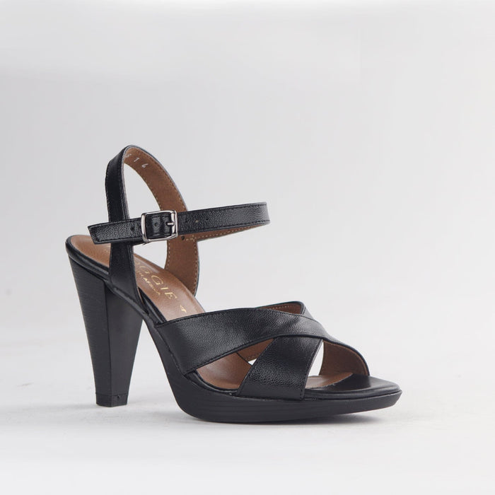 Factory Shop High Heel Slingback in Black - 12616 - side angle.