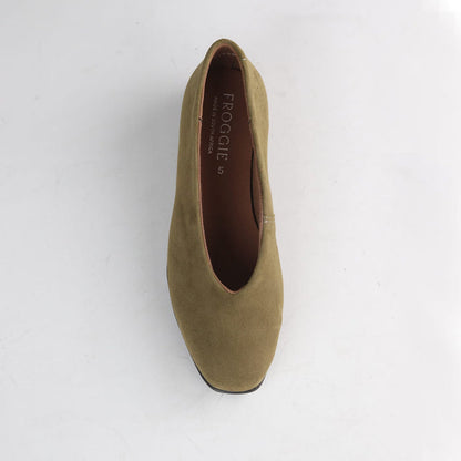 Froggie Shoes Shoes Froggie Women's Flat Pump Shoe-Olive Suede - 13004