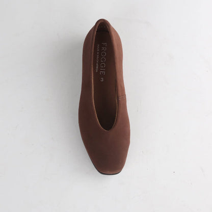 Froggie Shoes Women's Flat Pump-Brown Suede - 13004 - top angle
