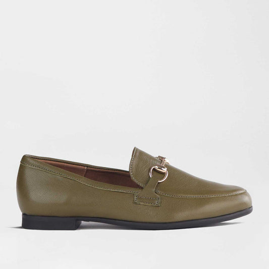 Froggie Shoes Loafers Froggie Women's Loafer- Gold trim -Olive Leather - 12976