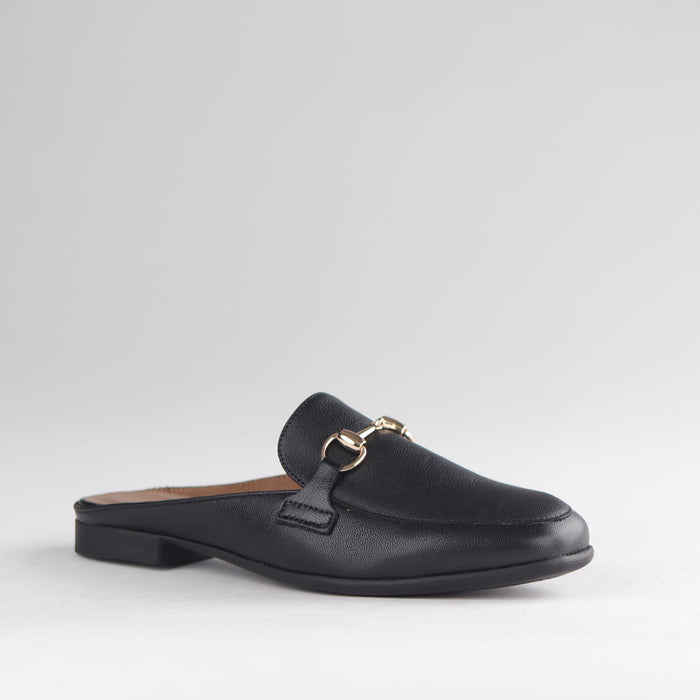 Froggie Shoes Loafers Froggie Women's Open back Loafer- Gold trim-Black - 12977