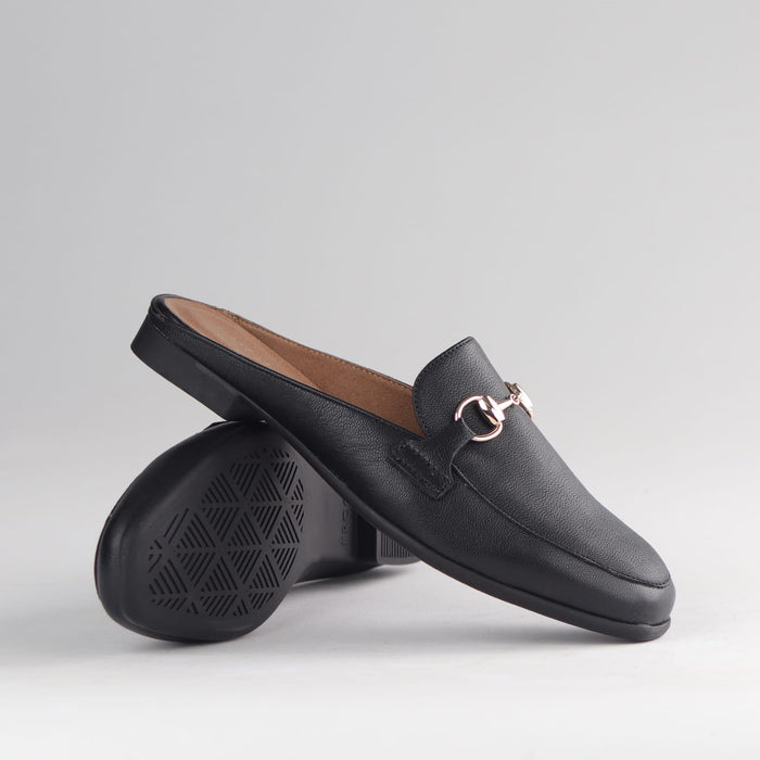 Froggie Shoes Loafers Froggie Women's Open back Loafer- Gold trim-Black - 12977