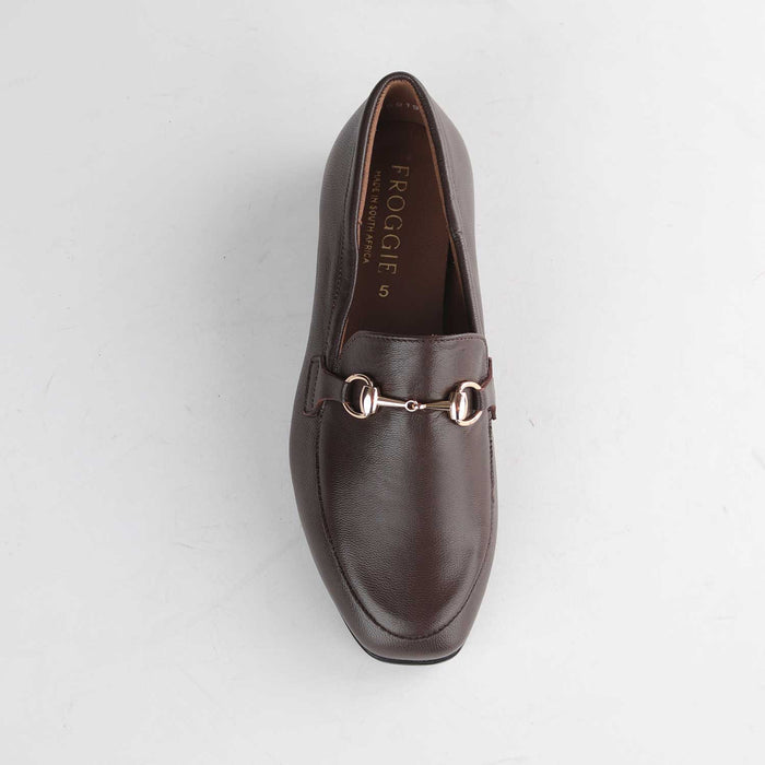 Froggie Shoes Loafers Froggie Women's Loafer-Gold trim- Brown Leather - 12976