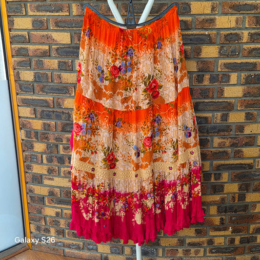 Jupe Longue Vintage Fleurie Taille Élastique – Look Casual Chic Femme Taille 40
