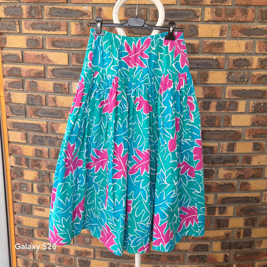 Jupe Longue Vintage Florale Turquoise & Fuchsia avec Poches – Look Festival Femme Taille M