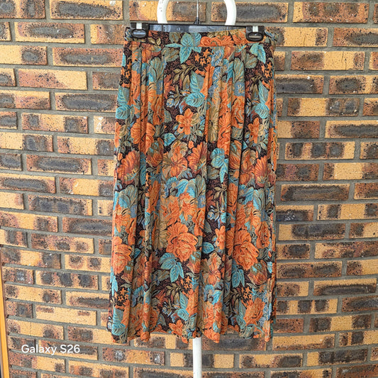 Jupe Midi Vintage Dark Floral 100% Rayonne Made in USA Peck & Peck – Style Dark Academia Femme Taille L