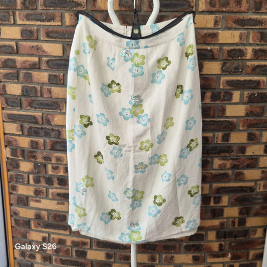 Jupe Midi Vintage Lin & Fleurs Perlées Alfred Dunner – Style Élégant Grande Taille 44FR