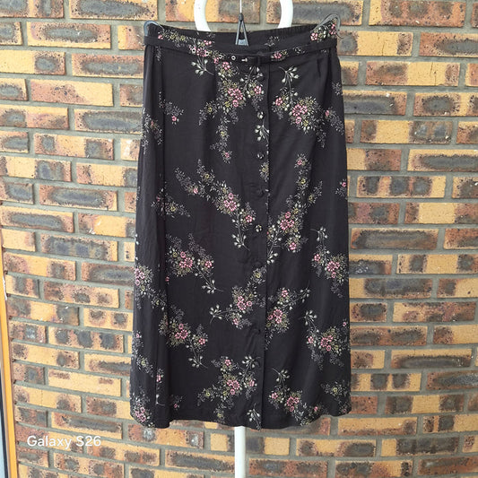 Jupe Midi Vintage Sage Harbor Fleurie Noire – Style Bohème Chic Femme Taille S